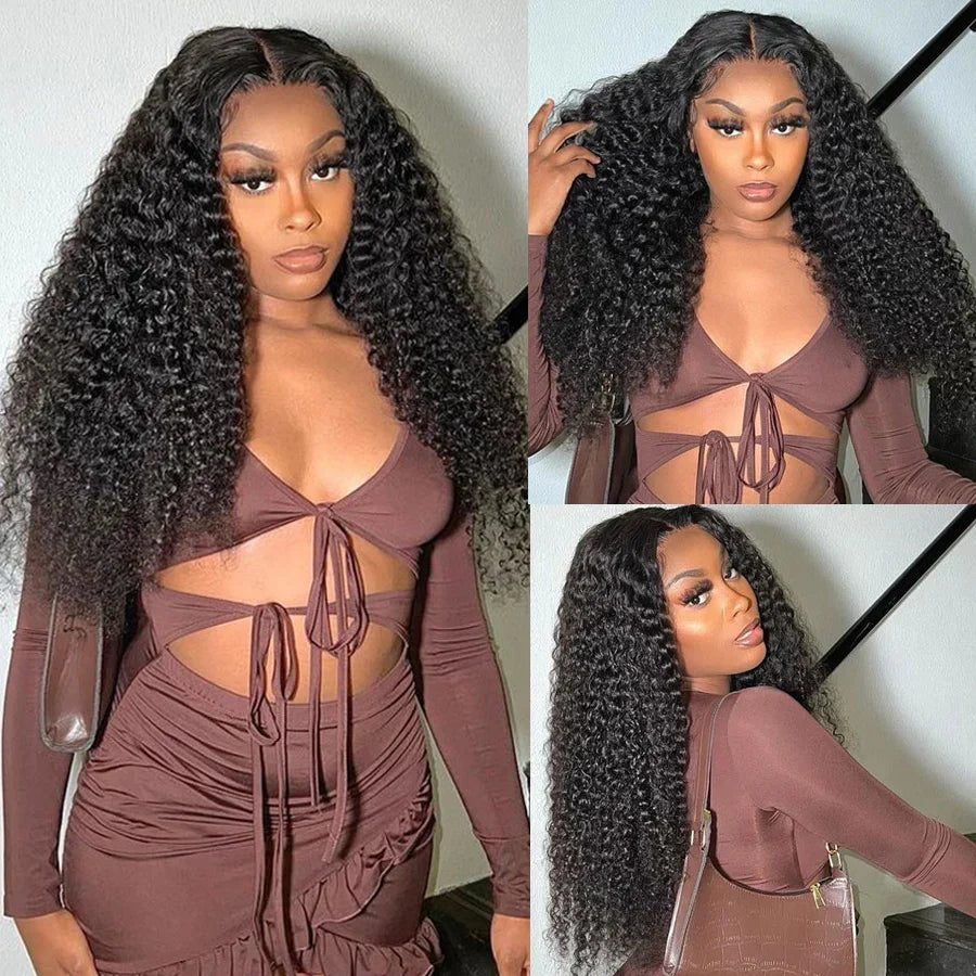 QVR Glueless Jerry Curly HD Lace 13x4 Lace Front Wigs Natural Black Human Hair Wig Beginner-Friendly