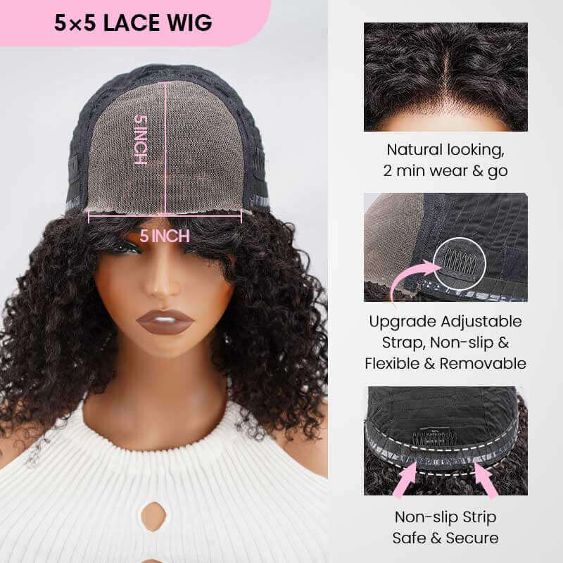 QVR Glueless Brown Highlight Short Bob Wig Deep Wave 5x5 Pre-cut Lace Closure Human Hair Wigs