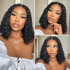 QVR Glueless Pre-cut 4x6 HD Lace Closure Human Hair Short Bob Wigs Water Wave Wear and Go Wigs