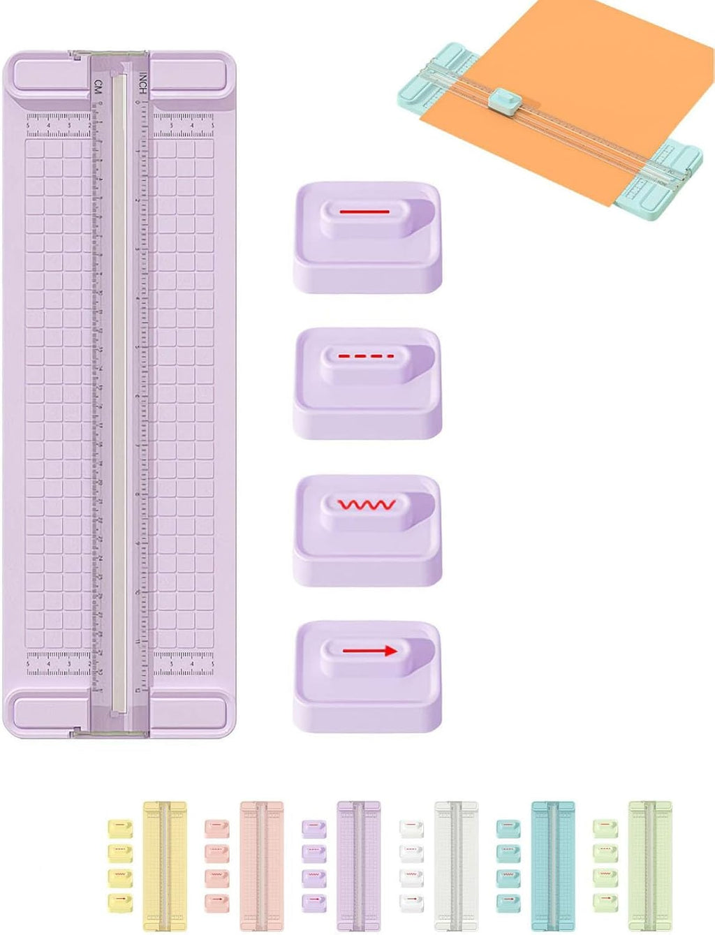 4-in-1 Bidirectional Paper Cutter,Mini Paper Trimmer,Multi-Function Scrapbooking Tool with Straight Wave Perforated Creasing Blades for Craft Paper,Cardstock, Coupon, Label, Photo,Postcard (Blue)