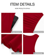 Women's Solid Color Sleeveless Waist Pleated Design Dress with Pockets
