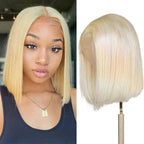 QVR 613 Color Blonde Hair Short Bob Wigs Straight Human Hair Wigs Short Lace Wigs