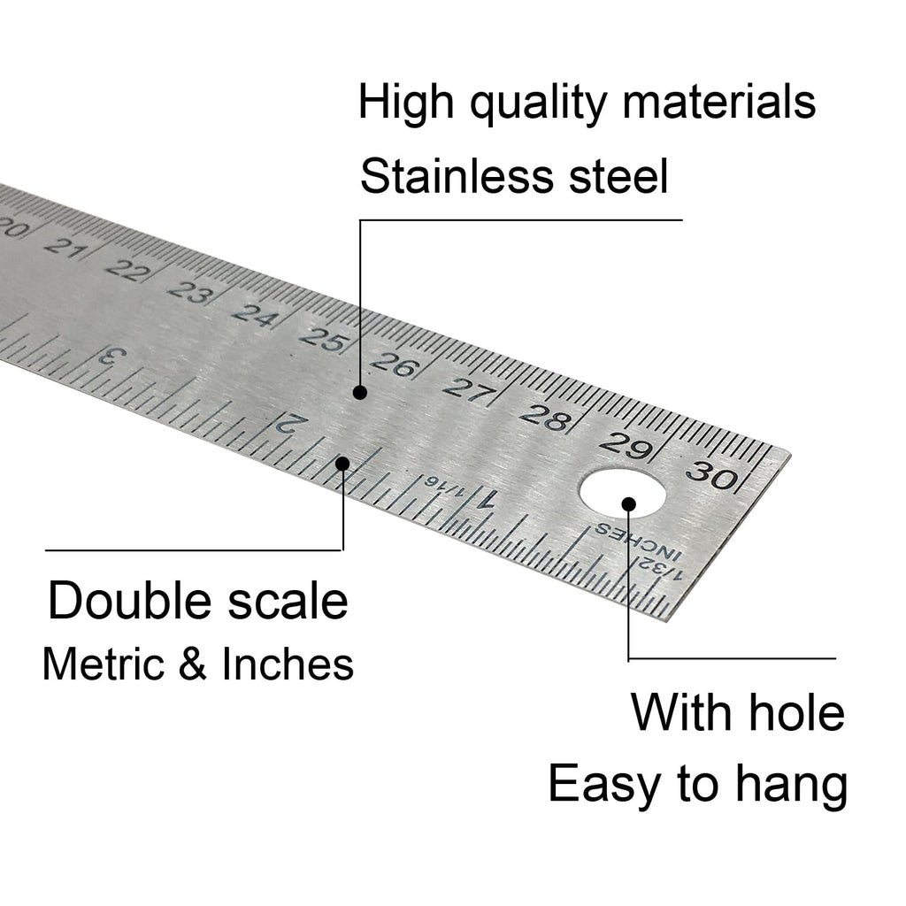 12 Inch Stainless Steel Metal Ruler with Cork Backing, Non-Slip Rulers with Inches and Metric, for School Office Engineering Drafting Tools