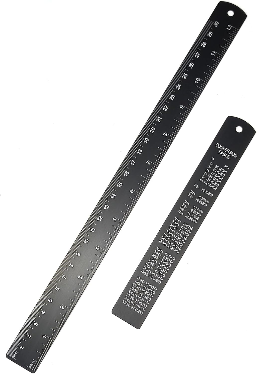 2 Pack Metal Ruler Set (6" and 12"), Dual Scale Metric & Imperial Metal Straight Rulers Kit, 300mm+150mm with Millimeters-Inches Conversion Table for Student School Measuring Office Drafting Tools