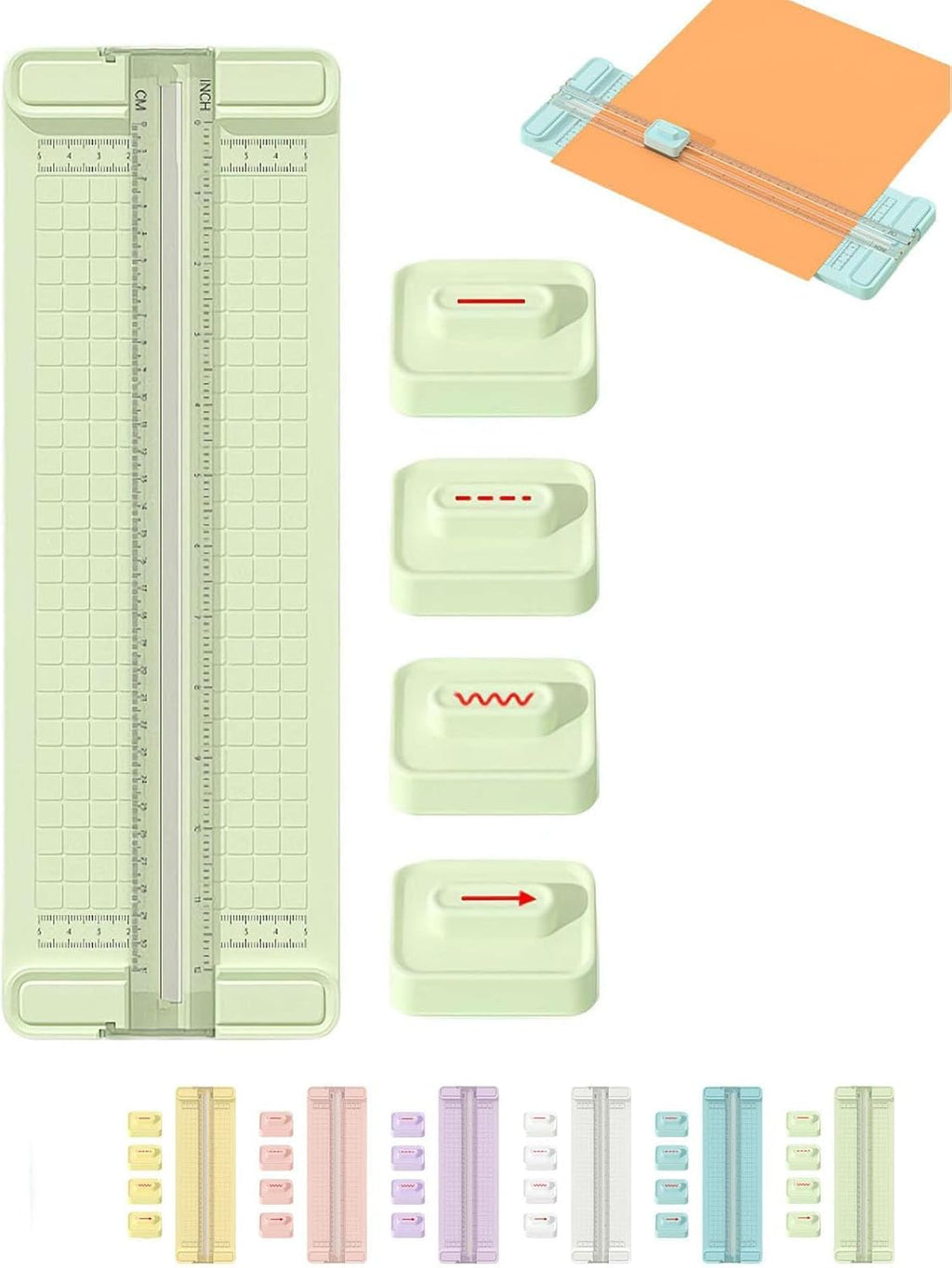 4-in-1 Bidirectional Paper Cutter,Mini Paper Trimmer,Multi-Function Scrapbooking Tool with Straight Wave Perforated Creasing Blades for Craft Paper,Cardstock, Coupon, Label, Photo,Postcard (Blue)