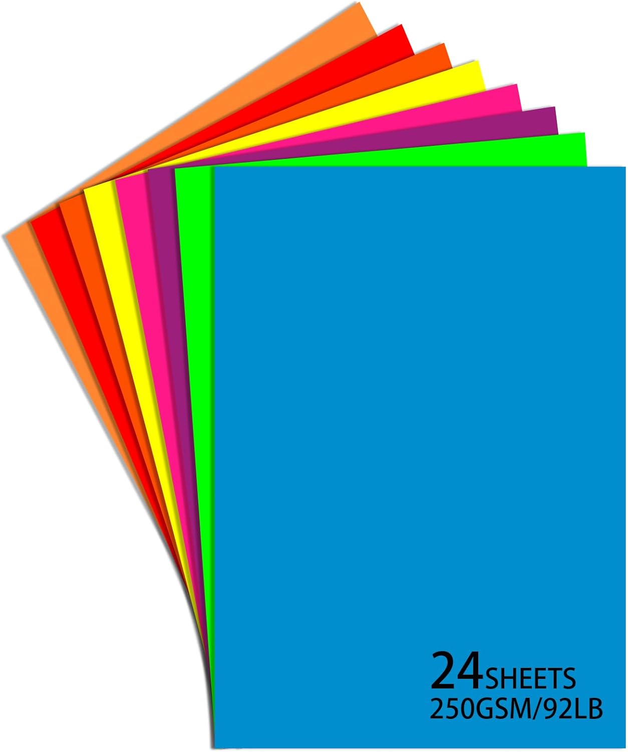 24 Sheets Neon Poster Board 11 x 14 Inches,250 GSM/92 lb Bright Assorted Colored Cardstock Paper Fluorescent Poster Board for School Craft Project Presentation Drawing Party Decorations