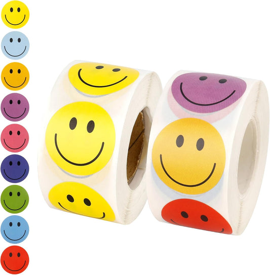Smiley Face Stickers, 1000 Pcs Happy Smile Face Stickers for Kids, 1 Inch Colorful Self-Adhesive Incentive Reward Decal Behavior Chart Sticker for Students Teachers Classroom Party Supplies