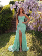 Elegant Beaded Evening Dress, Off-the-Shoulder High Waist Long Train, Open Back Slit, Formal Party Gown, Women's Fashionable Prom Dress, Formal Wear
