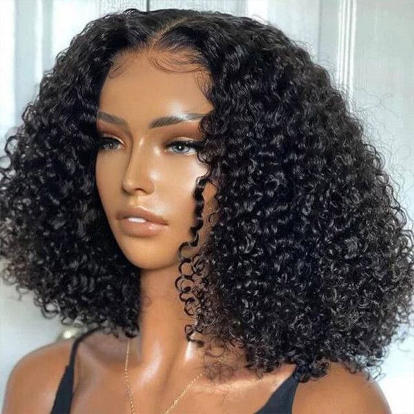QVR Short Curly Bob Wigs 13x4 Lace Frontal Bob Wigs Human Hair Wigs
