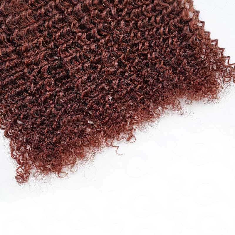 QVR Reddish Brown Human Crochet Hair Small Kinky Curly Machine Made #33B Feather Crochet Hairstyle