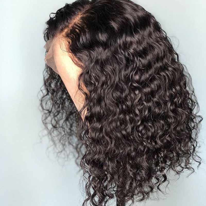 QVR Water Wave Glueless 13x4/4x4 Lace Frontal Short Bob Wigs Natural Black Blend Perfectly Wig