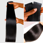 QVR Upgraded Invisible Edge 9PCS PU Clip Ins Extensions 5PCS Volumizer Natural Straight Seamless Clip In Human Hair