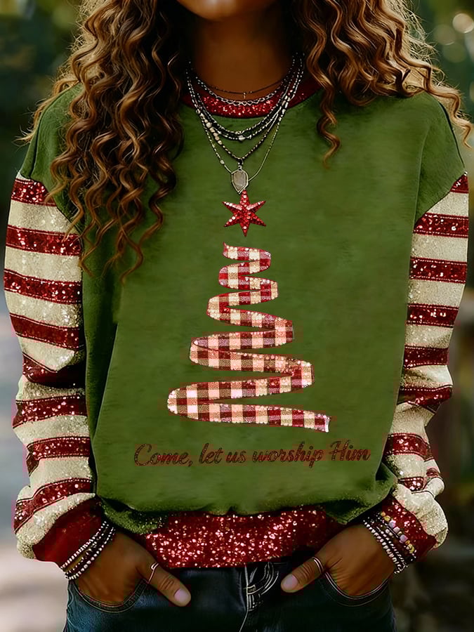 Women's Faith Print Casual Crew Neck Sweatshirt