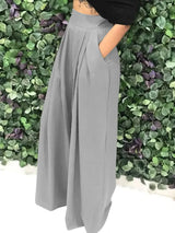Women's Plain Plicated Pocket Wide Leg Pants