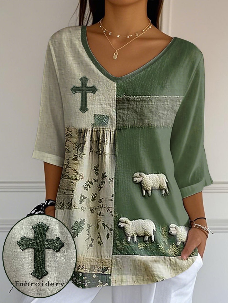 Women's Summer Faith Grassl And Lamb Print  Top