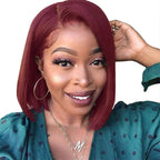 QVR 99J Burgundy Color Hair Short Bob Wigs Straight Human Hair Wigs Short Lace Wigs