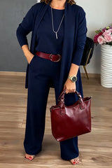 Women Solid Color Casual Three-piece Suit