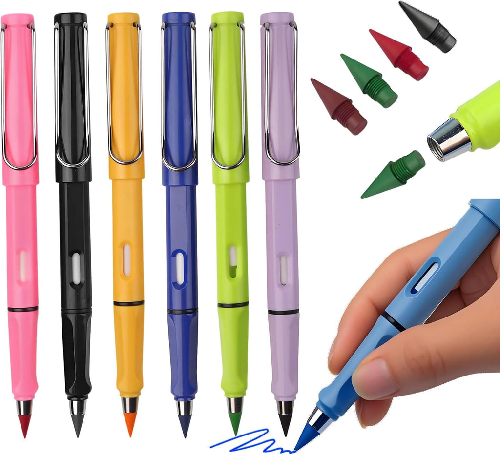 12pcs unlimited pencils, for children's writing, permanent ink-free pencils and erasers - no sharpening, reusable, suitable for schools, art, sketching (multicolor) (12 pcs Colour)