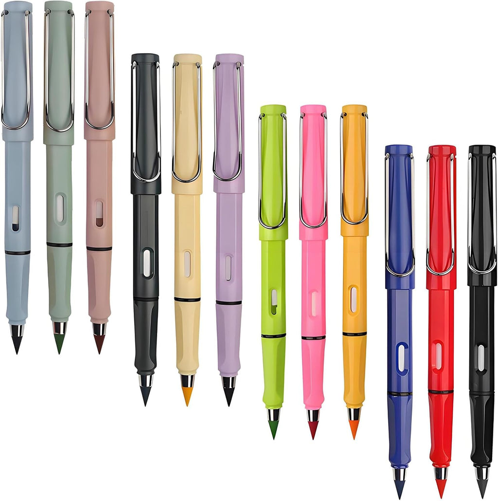 12pcs unlimited pencils, for children's writing, permanent ink-free pencils and erasers - no sharpening, reusable, suitable for schools, art, sketching (multicolor) (12 pcs Colour)