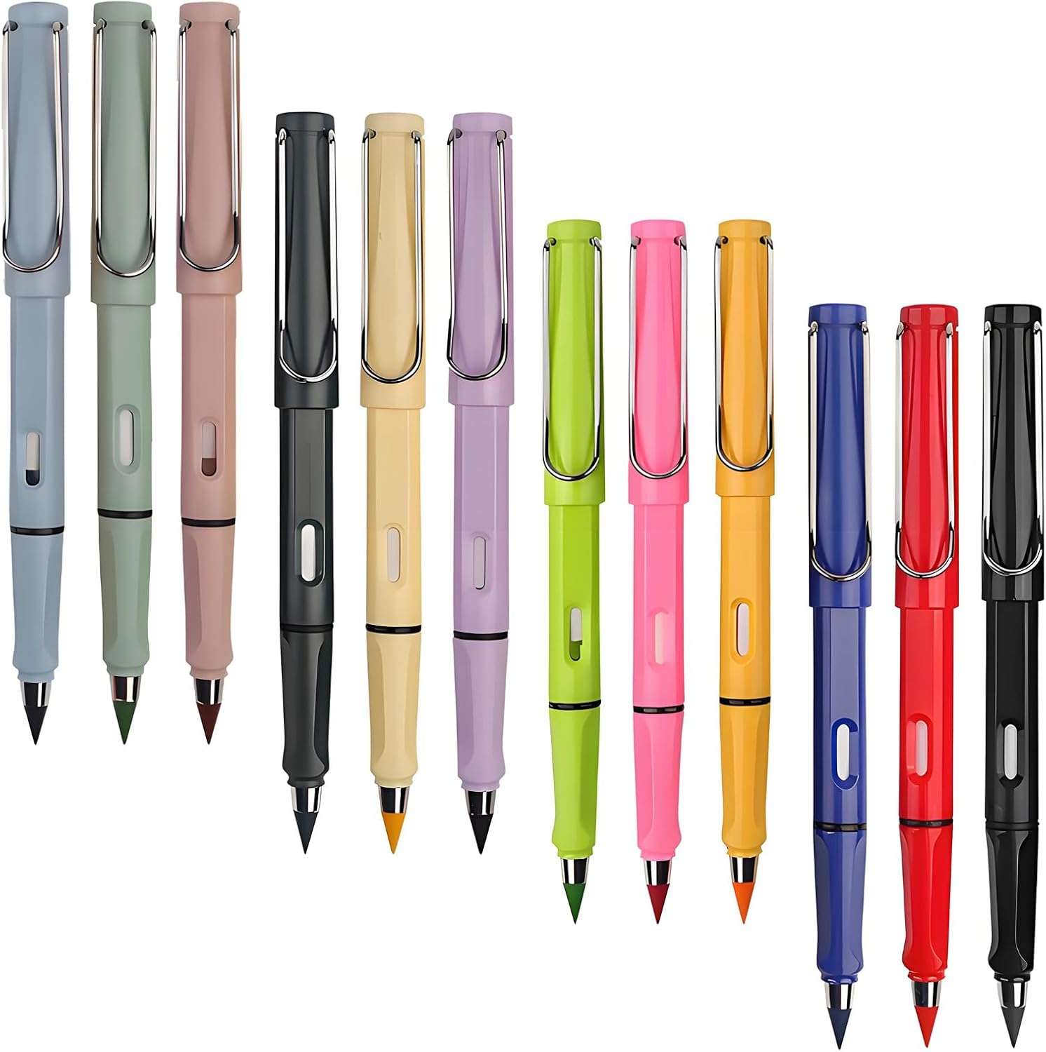 12pcs unlimited pencils, for children's writing, permanent ink-free pencils and erasers - no sharpening, reusable, suitable for schools, art, sketching (multicolor) (12 pcs Colour)