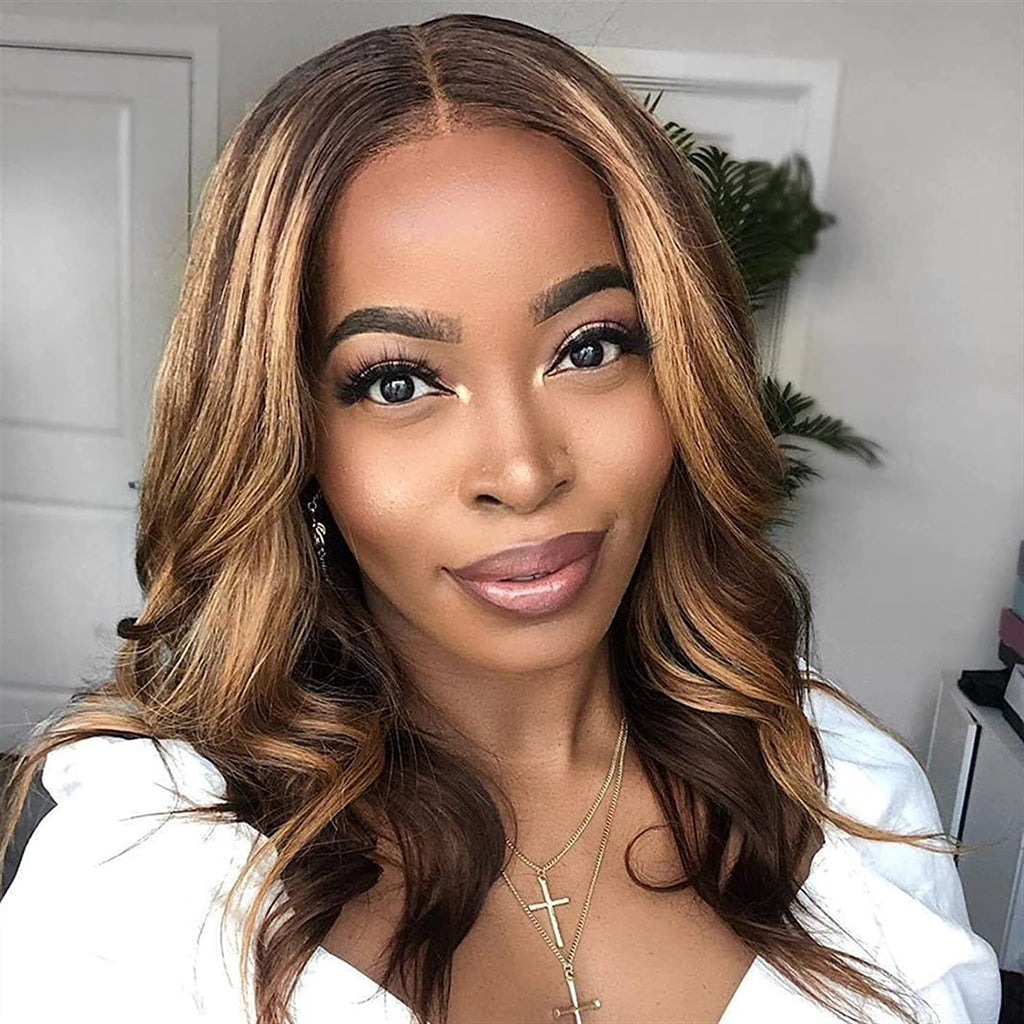 QVR Short Bob Wig 13x4 Lace Frontal Human Hair Wigs for Women Highlight Body Wave Wigs