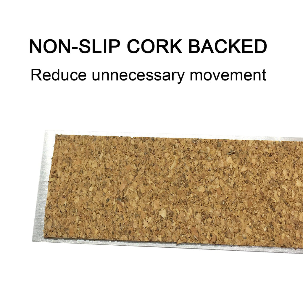 12 Inch Stainless Steel Metal Ruler with Cork Backing, Non-Slip Rulers with Inches and Metric, for School Office Engineering Drafting Tools