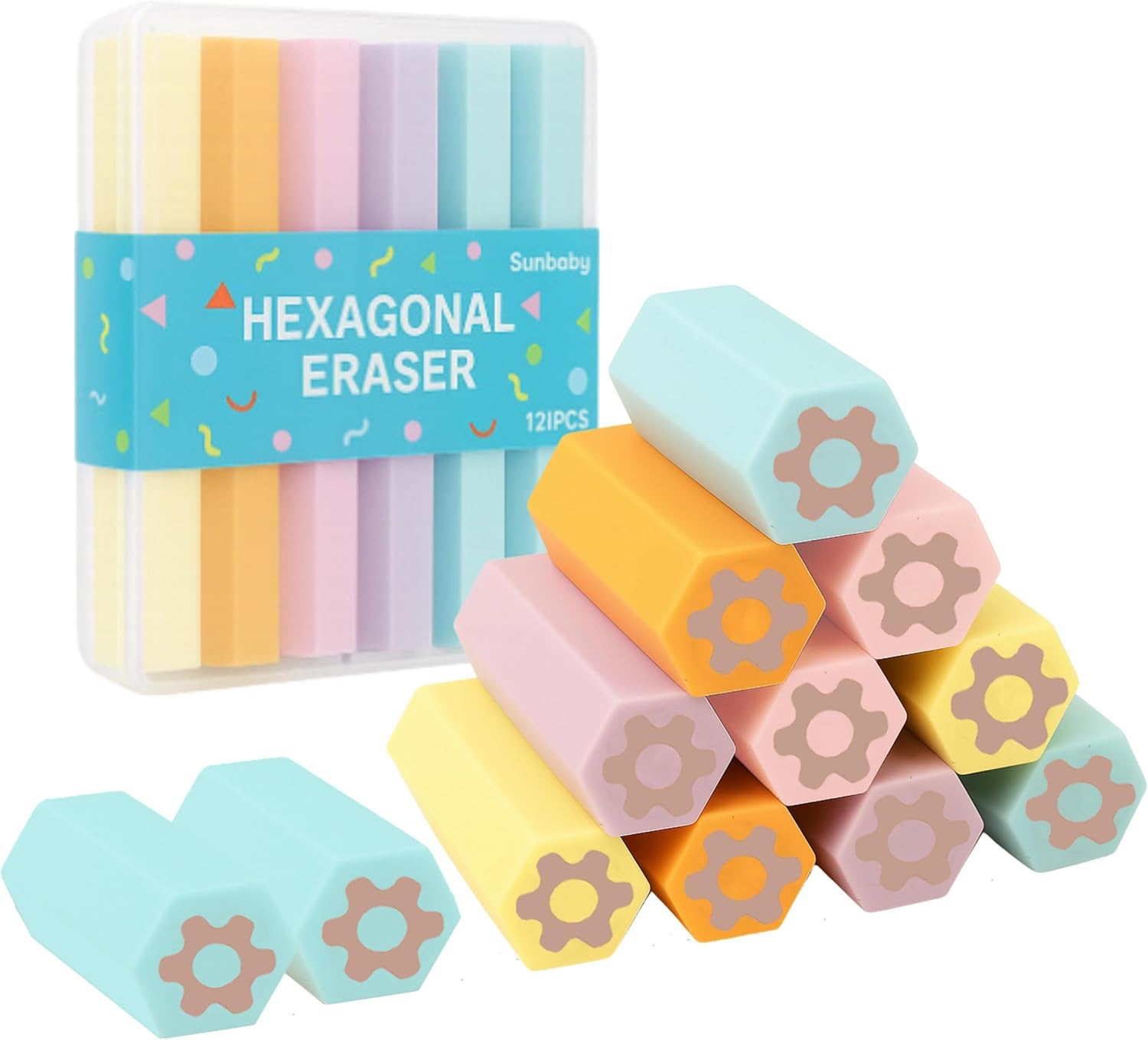 12 Pack Pencil Erasers, Colored Rubber Eraser for Kids School Students Office, Art Erasers for Drawing Sketching Bulk (Black Erasers)