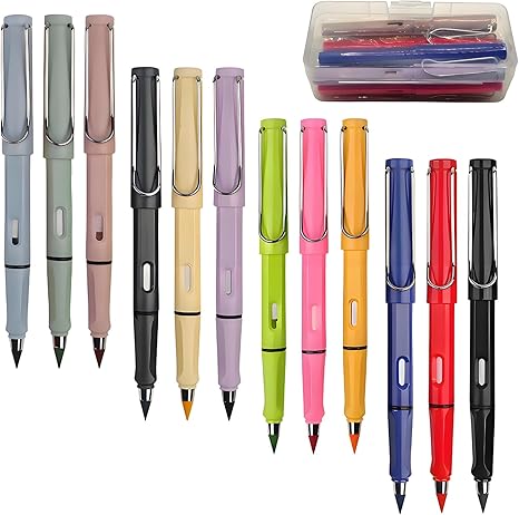 12pcs unlimited pencils, for children's writing, permanent ink-free pencils and erasers - no sharpening, reusable, suitable for schools, art, sketching (multicolor) (12 pcs Colour)