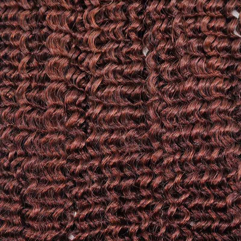 QVR Reddish Brown Human Crochet Hair Small Kinky Curly Machine Made #33B Feather Crochet Hairstyle