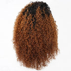 QVR Glueless Ombre Brown Twist Curly Half Wig with Black Roots 250% Density Human Hair Wig #T1B/30 Wear Go Flip Over Wig