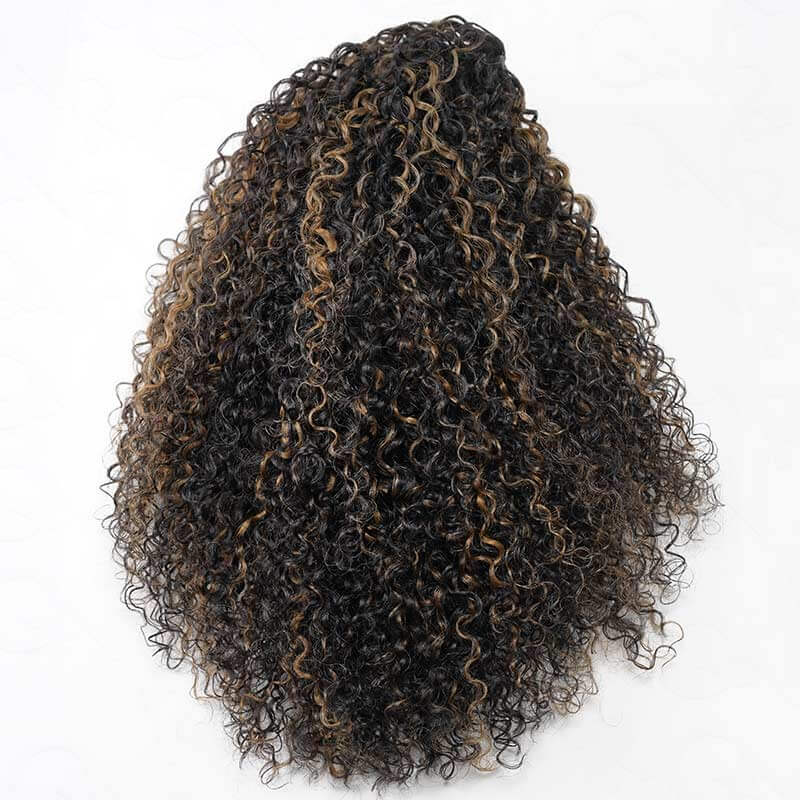 QVR Glueless Blonde Highlight Twist Curly Half Wig 250% Density Human Hair Wig #1B/27 Wear Go Flip Over Wig