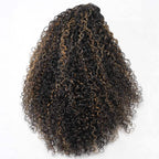 QVR Glueless Blonde Highlight Twist Curly Half Wig 250% Density Human Hair Wig #1B/27 Wear Go Flip Over Wig