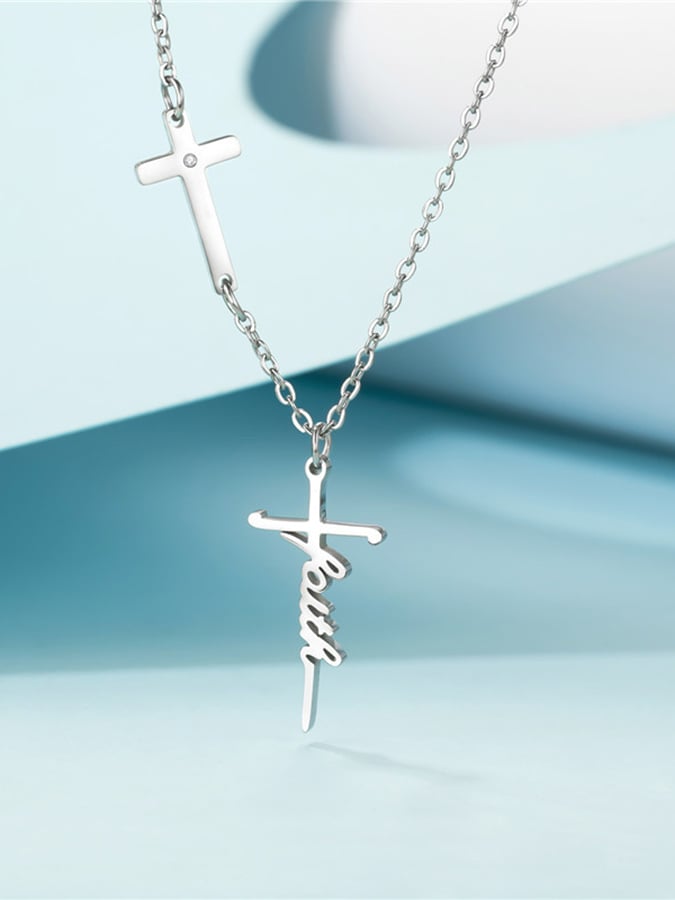 Fashionable Faith Cross Letter Design Necklace For Men And Women
