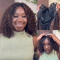 QVR Invisible Lace Edge Kinky Curly V Part Wigs Highlight #1B/30 No Leave Out Human Hair Wig