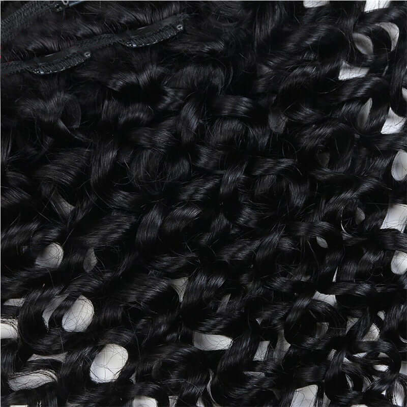 QVR Natural Black Hair 7Pcs Clip in Hair Extension Brazilian Jerry Curly Virgin Human Hair