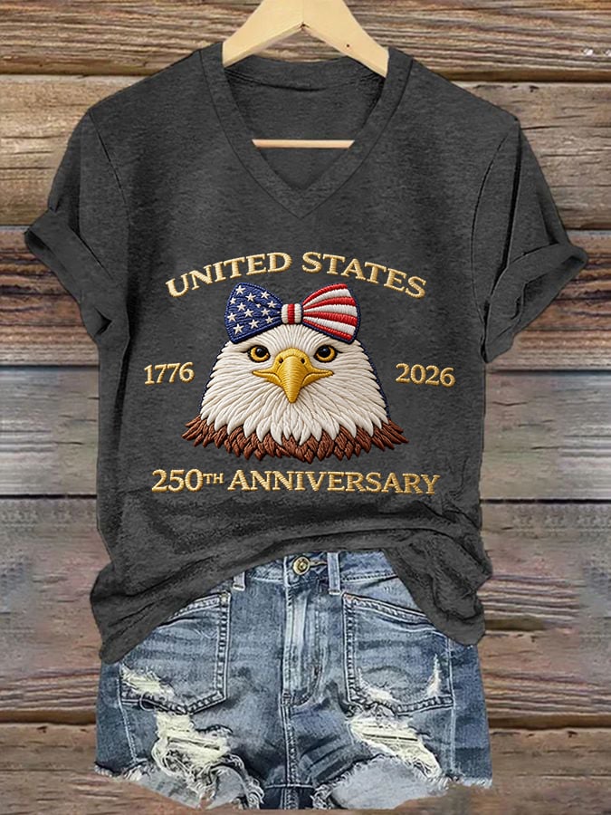 Women'S Casual Short-Sleeved T-Shirt With American 250th Anniversary Commemorative Print.