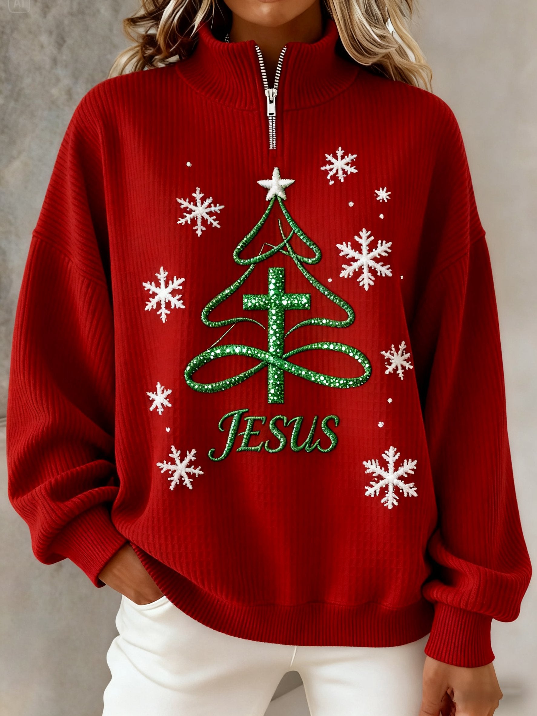 Women's Casual Faith Print Knit Sweatshirt