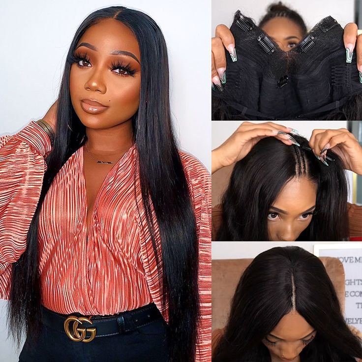 QVR Straight V Part Wig Virgin Remy Human Hair Soft Silky Straight Wigs Human Hair Wig