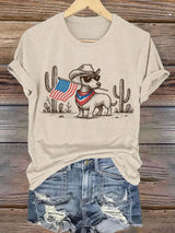 Women's Patriotic Dog Lover Printed Casual T-Shirt
