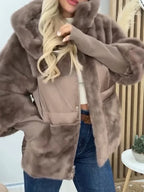 Women Hooded Plush Patchwork Casual Coat