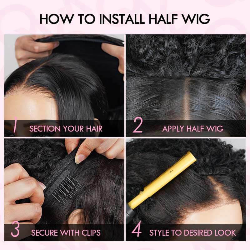QVR Glueless Dark Brown Twist Curly Half Wig with Black Roots 250% Density Human Hair Wig #T1B/4 Wear Go Flip Over Wig