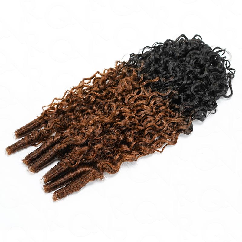 QVR #T1B/30 Feather Crochet Human Hair Burmese Curly Machine Made Crochet Weave Hair Extensions