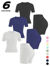 Women's Two-piece Set, Solid Color Tee & High Waist Skinny Shorts Tracksuit Set