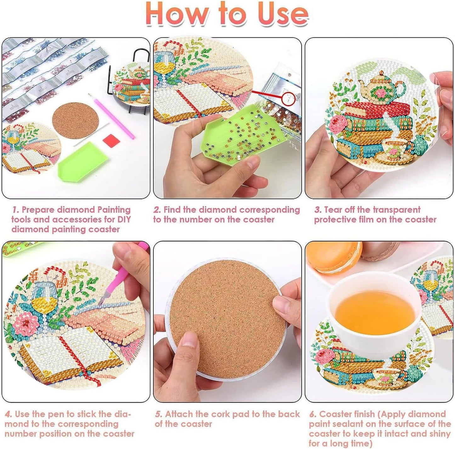 8 PCS Diamond Art Coasters Kits Book Diamond Painting Coaster Kits Diamond Coasters with Holder Cork Pads Gem Art Dots Paintings Crafts Supplies for Adults Beginners