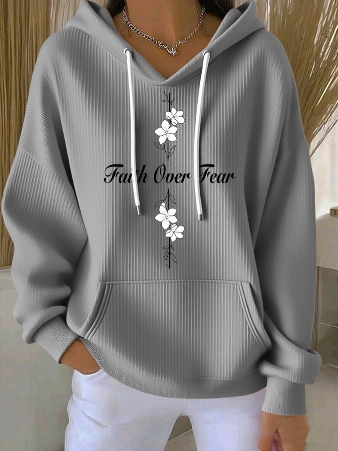 Women's Casual Faith Overcomes Fear Cross Textured Hoodie