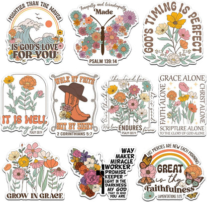 (10Pcs) Bible Verse Stickers Pack Size 3'' Scripture Faith Floral Jesus Decal for Laptop, Water Bottle, Journal, Stanley Cup