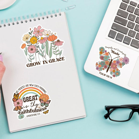 (10Pcs) Bible Verse Stickers Pack Size 3'' Scripture Faith Floral Jesus Decal for Laptop, Water Bottle, Journal, Stanley Cup