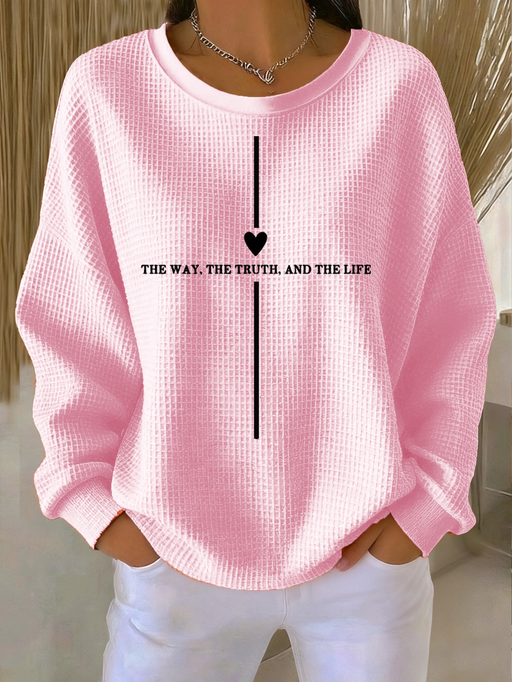 Women's Casual Three Truths Cross Waffle Sweatshirt