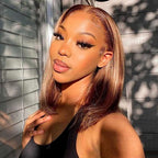 QVR Piano Highlights Color 13x4 4x4 Lace Closure Short Bob Wigs Honey Blonde Straight Human Hair Wig
