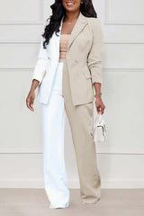 Colorblock Blazer High Waist Straight Leg Pants Matching Set-Yellow